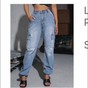 High waisted cargo jeans